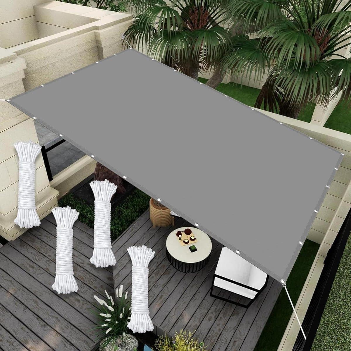 Schaduwdoek Rechthoekig - Zonnedoek Terraszeil - Buiten Zonnen Beschermen - Waterdicht PU Coating - 0.9 x 2.4 m - Lichtgrijs