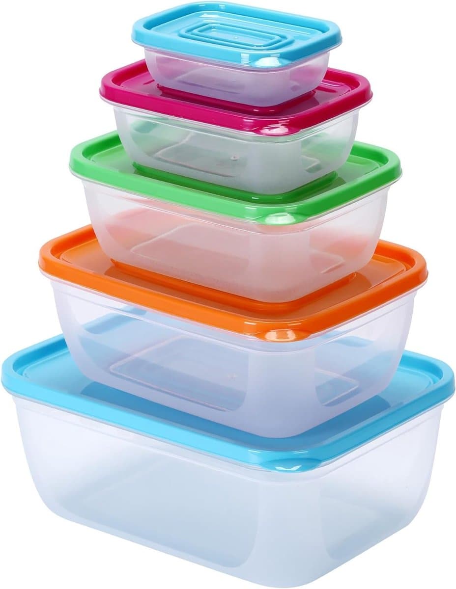 Set van 5 Voedselopslagdozen met Deksel, BPA-vrij Plastic, Stapelbare Maaltijd Prep Dozen, Vershouddozen voor Keuken en Magnetron, Ideaal voor Snacks en Diepvries