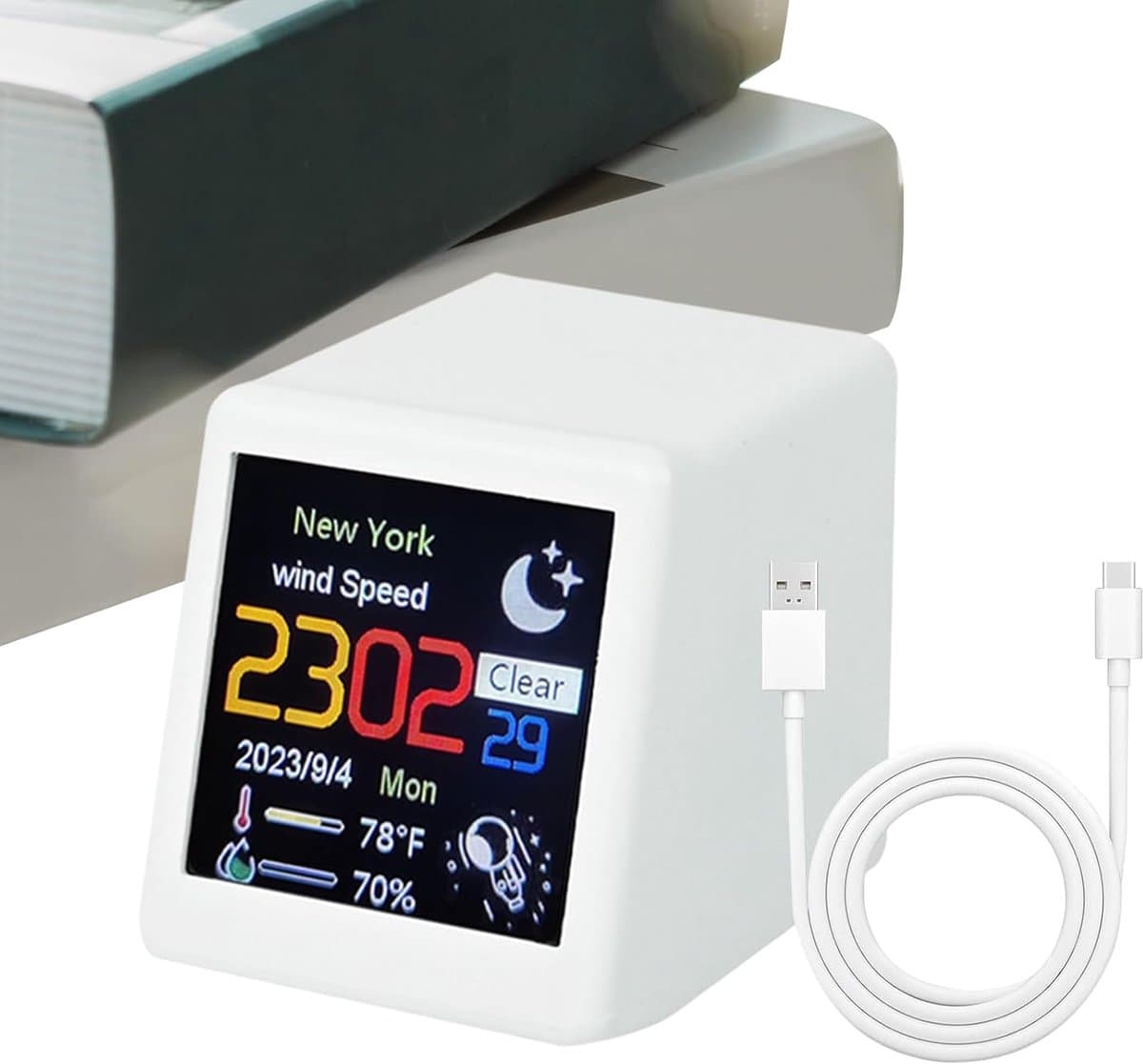 Weerstation Klok - Digitale Weervoorspeller - Thuis Comfort - Wifi Connectiviteit - Compact Formaat - Geel Zwart Wit
