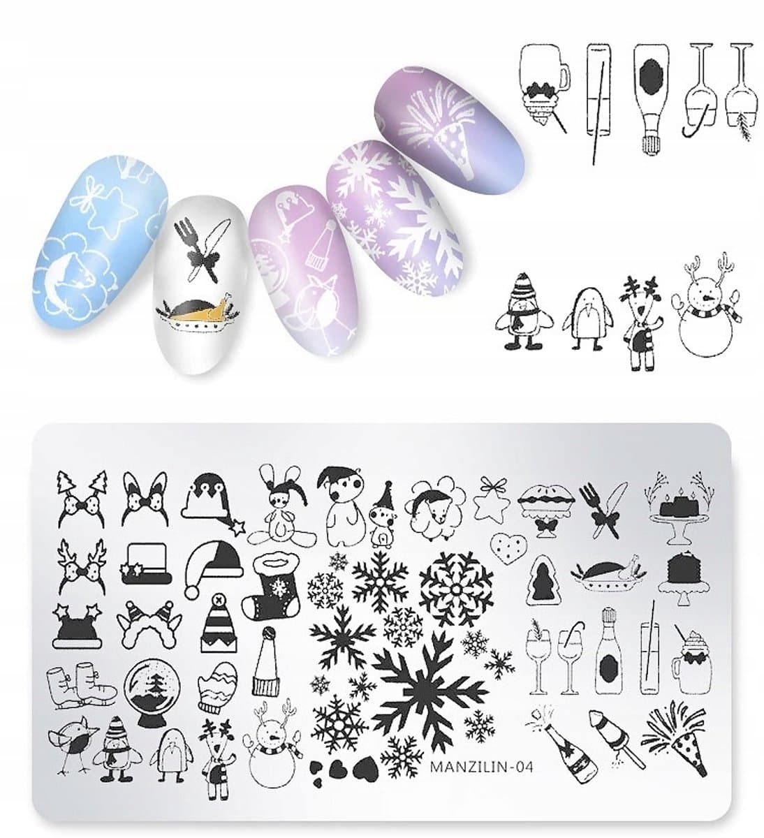 Born Pretty Manzilin - Nagelstempelplaat - 12x6 cm - Herbruikbaar - Kerstthema