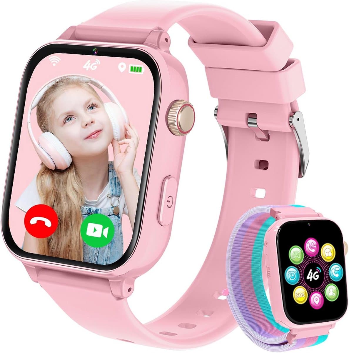 Kinder Smartwatch - Kind Telefoonhorloge - Veilig Contact Houden - 4G Wifi GPS - Medium - Roze
