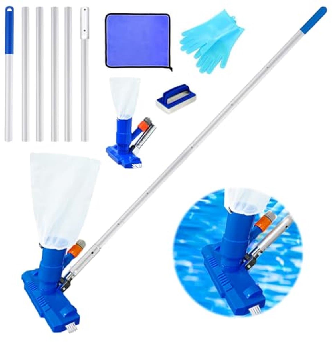 Zwembadstofzuiger - Vloerzuiger - Zwembad reinigen - Met verstelbare staaf - 21 Meter - Blauw