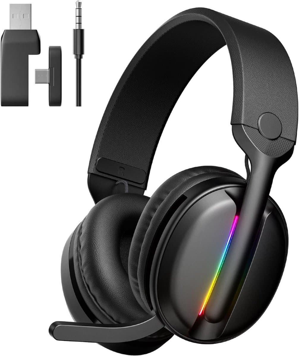 Draadloze Gaming Headset - Oordopjes met microfoon - Immersief Gamen - 3-in-1 Connectiviteit - 40 Uur Batterij - Zwart