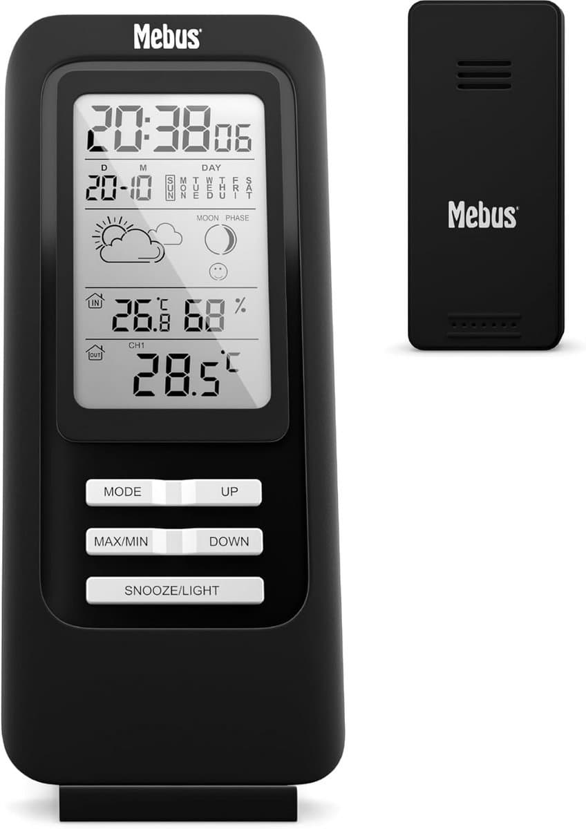 Draadloos weerstation - Binnen/buiten thermometer - Klimaat monitoren - Comfortindicator weergave - 17 cm hoog - Zwart