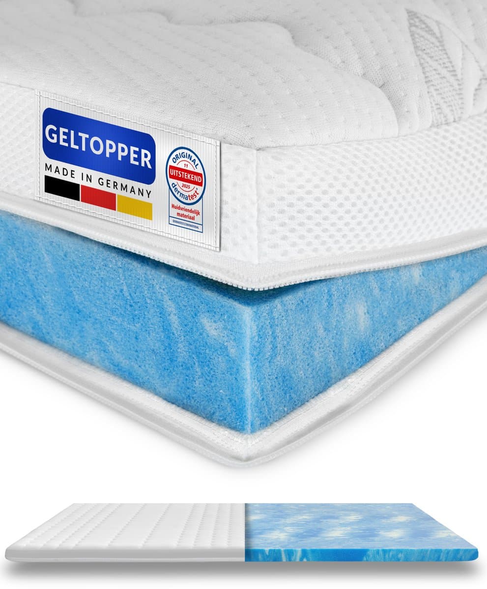 AM Qualitätsmatratzen Premium Gelschuim Topper 80x200cm (SG50) - Hoogte 6 cm - Memory foam mattress topper 80 x 200 - TENCEL Lyocell tijk - Gel Matrastopper voor matras en boxspringbed