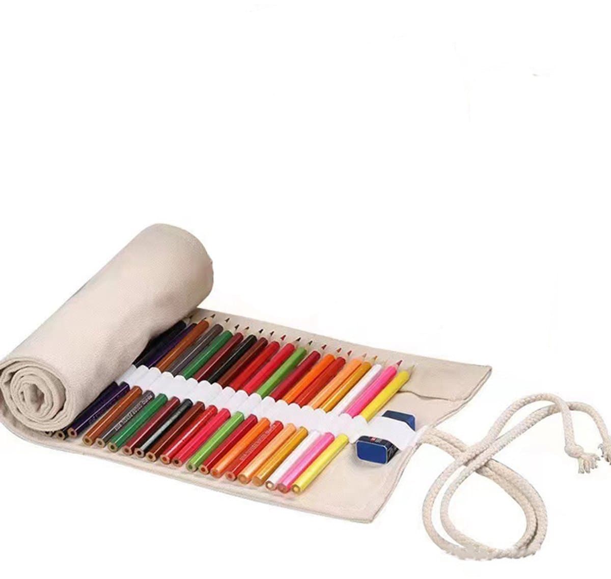 Sander Shop oprolbare hoes voor 36 Kleurpotlood, canvas potlood opbergtas potlood etui - Beige (geen potlood inbegrepen)
