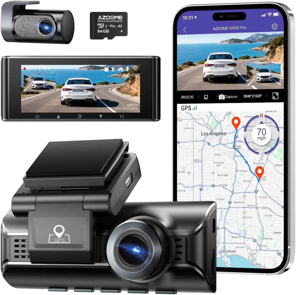 Auto Camera - Dashcam Set - Rij Veiligheid - 4K Voor Achter - 319 Inch - Zwart