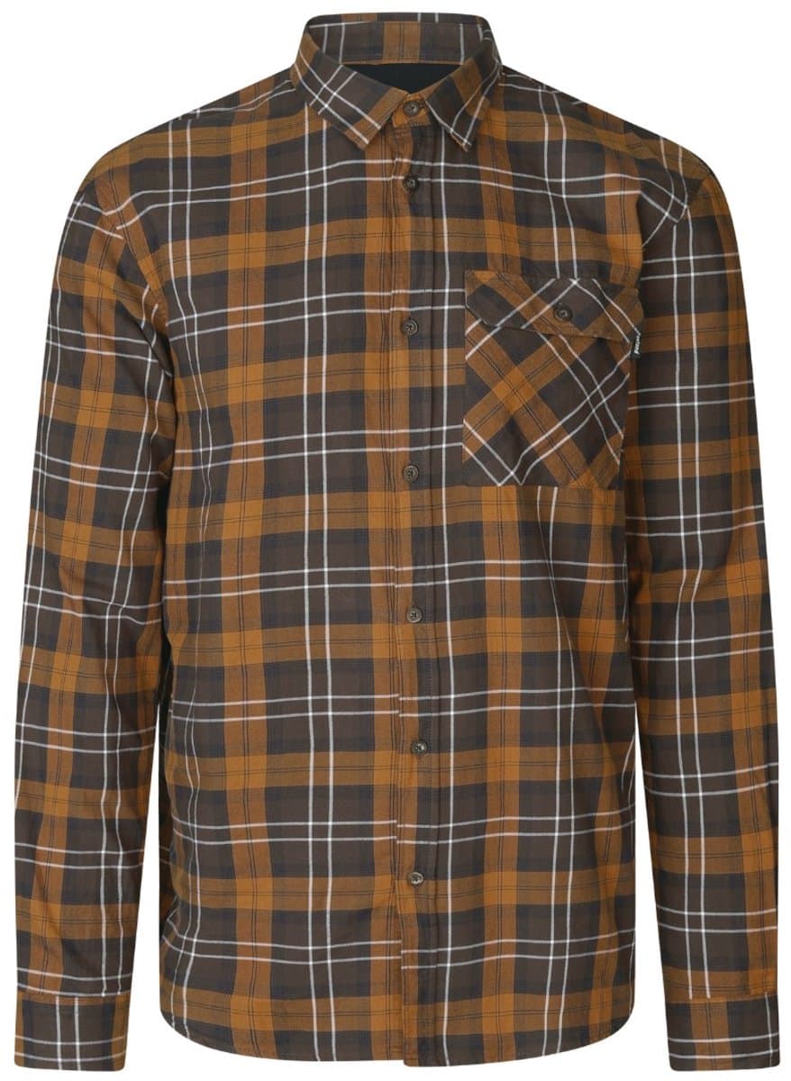 Seeland Glen Flanellen Hemd Jacht Hemd Scandinavisch Hemd Outdoor Hemd Lange Mouwen Hemd Dark Brown/Camel Check Maat -2XL