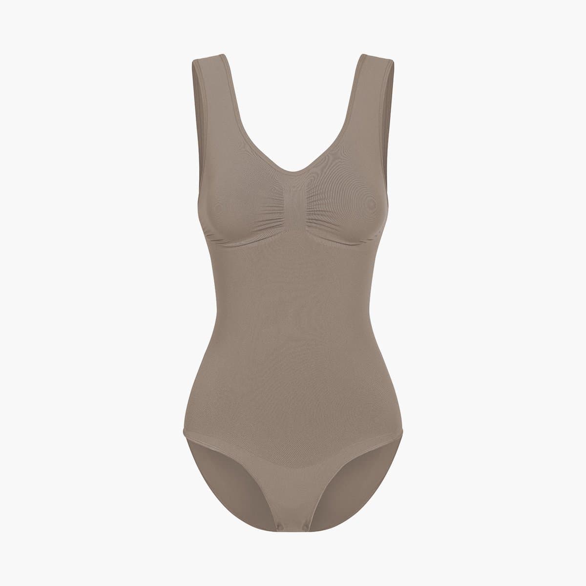 cfab - Tanktop bodysuit met corrigerende shapewear en slipje - Taupe - L - Corrigerende Body - Naadlos - corrigerend ondergoed dames
