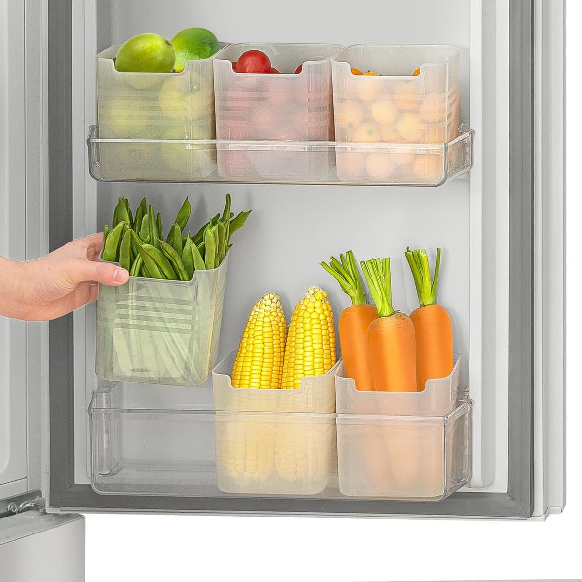 Dailygoody - Koelkast Organizer Box - Opbergcontainers - Set van 6 - Doorschijnend - Koelkast zijdeur - Ruimtebesparend - Geschikt voor kleine objecten