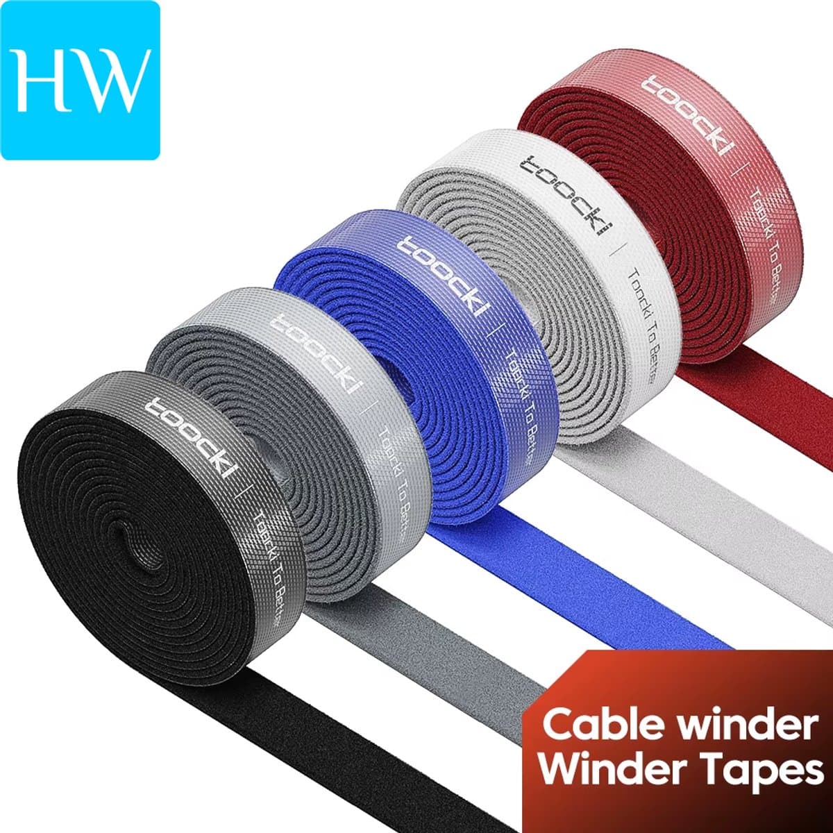 Toocki hoogwaardig klittenband/velcro 1cm dun - rood (5mtr)