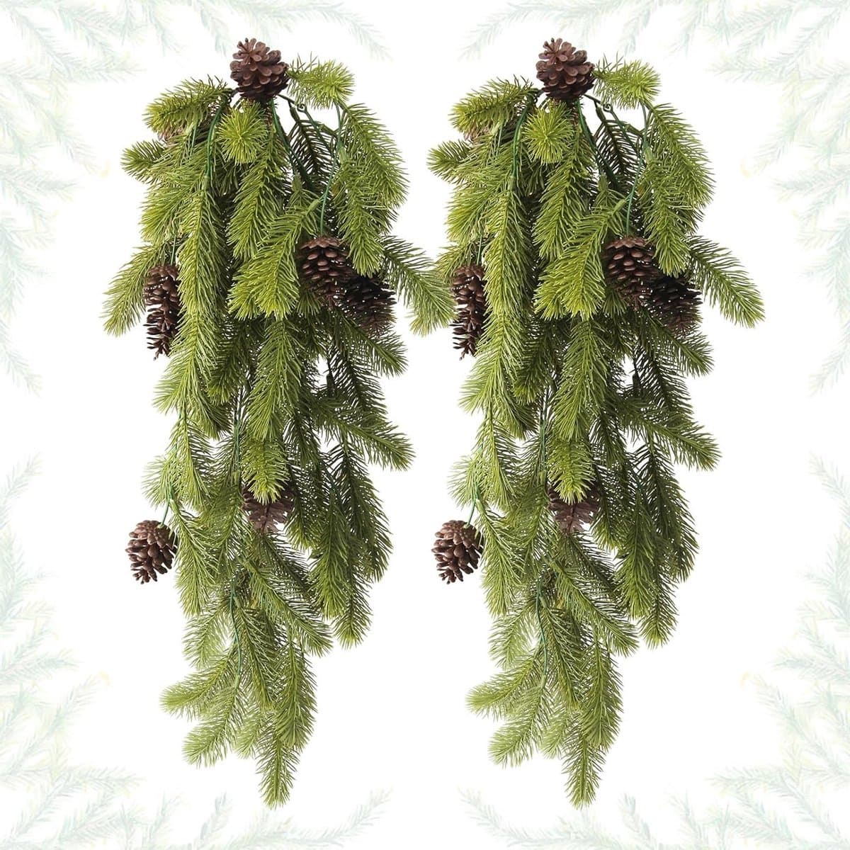 Natuurlijke Kunststof Dennentak 74 cm - 2 Stuks met Dennenappels voor Kerstdecoratie, Huisdecoratie en Sfeervolle Versiering