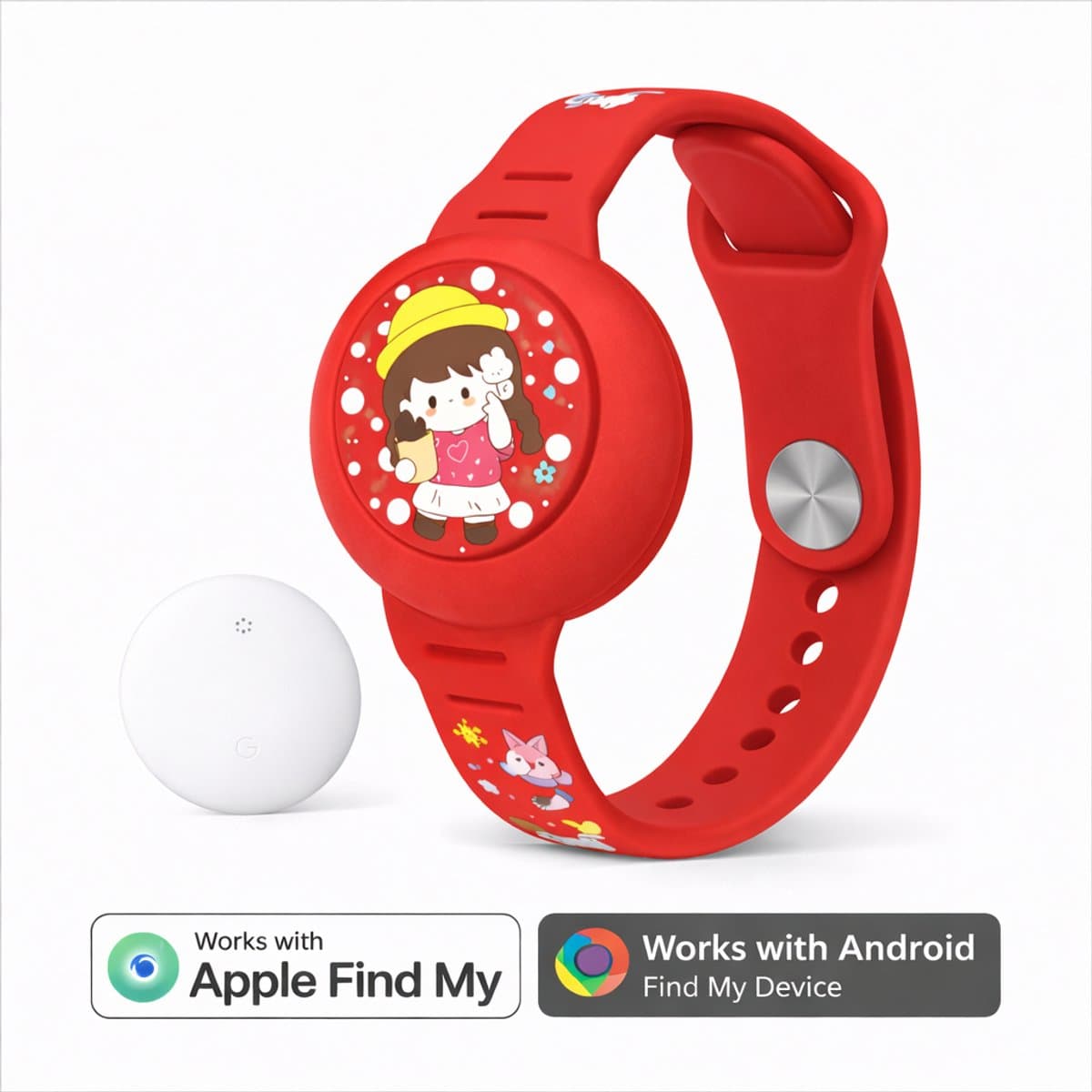 Kinder Horloge - Locatie Tracker - Werkt met Apple Find My - Armband inclusief tracker - Geschikt voor AirTag - Met Geluidssignaal - Waterdicht