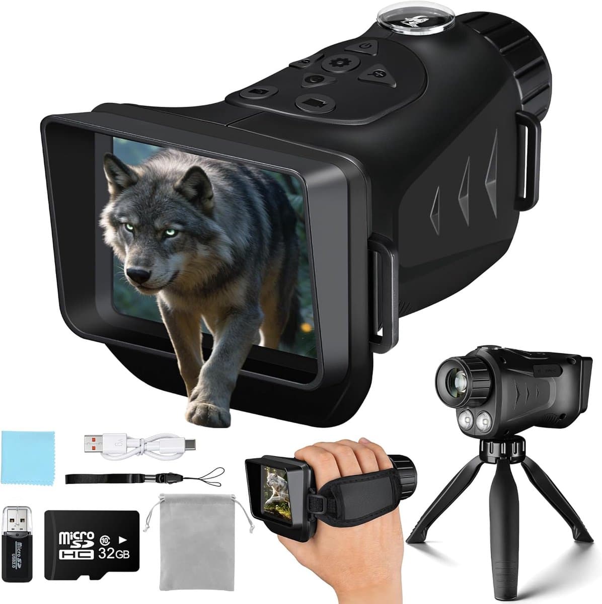 Nachtzichtbril voor volwassenen 4K: tactische verrekijker met camera - infraroodbril voor jagers - digitaal elektronica cadeau
