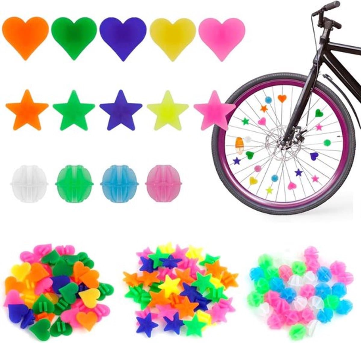 Kleurrijke fietsspaken voor kinderfietsen - Decoratieve spaakkralen - Reflecterende spakenklikker
