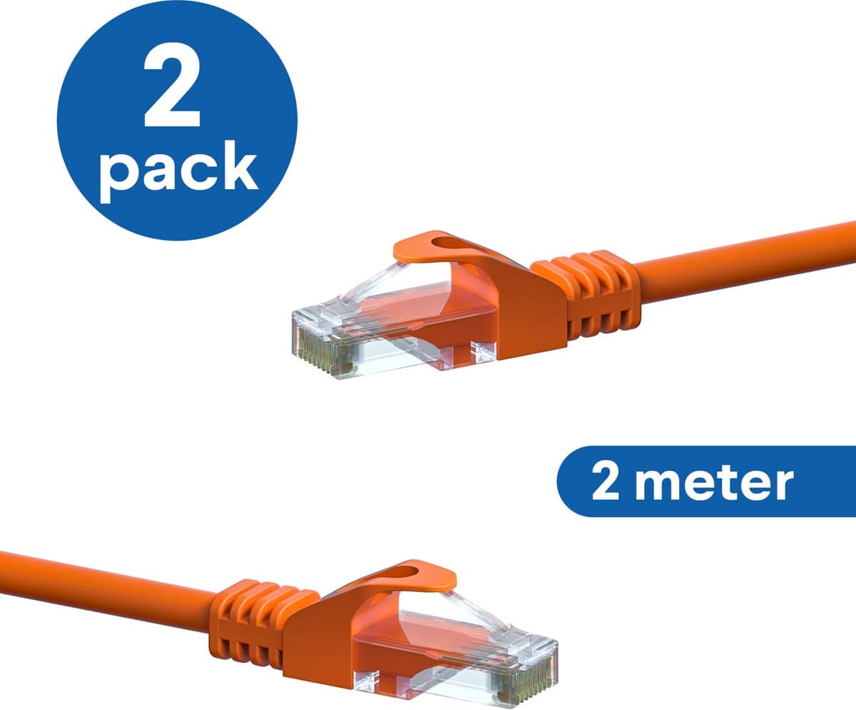 Danicom CAT6 UTP patchkabel - 2 meter oranje - CCA - 2 stuks - netwerkkabel - internetkabel - UTP kabel - RJ45 - 1000 mbit/s