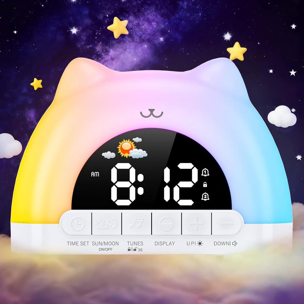 Kinderwekker Digitaal - Nachtlamp Klok - Wakker Worden - Elf Kleuren - Dubbel Alarm - Meerkleurig