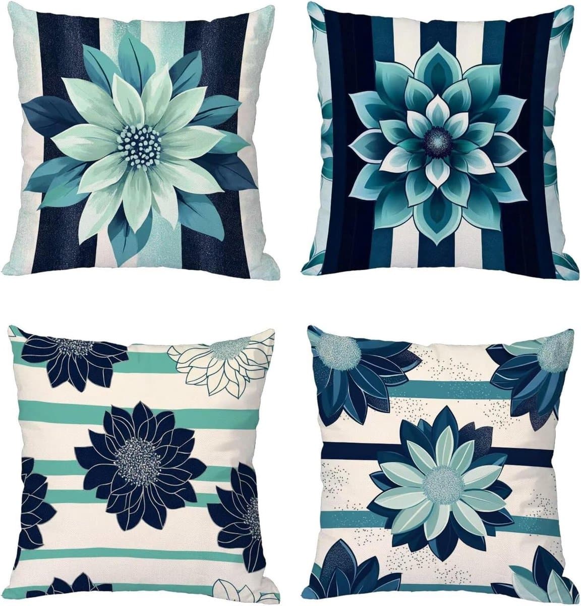 Kussenhoezen Set - Sierkussens Linnen - Buiten Decoratie - Waterdicht Materiaal - 40 x 40 cm - Turquoise