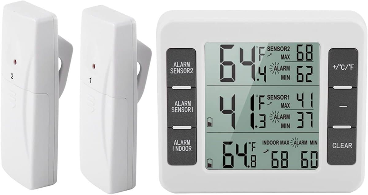 Solidchoice - Dailygoody - Koelkastthermometer - Digitale Vriezerthermometer - Hoorbaar alarm - Draadloos - LCD-display - Veilig voedsel - Voor thuis en restau