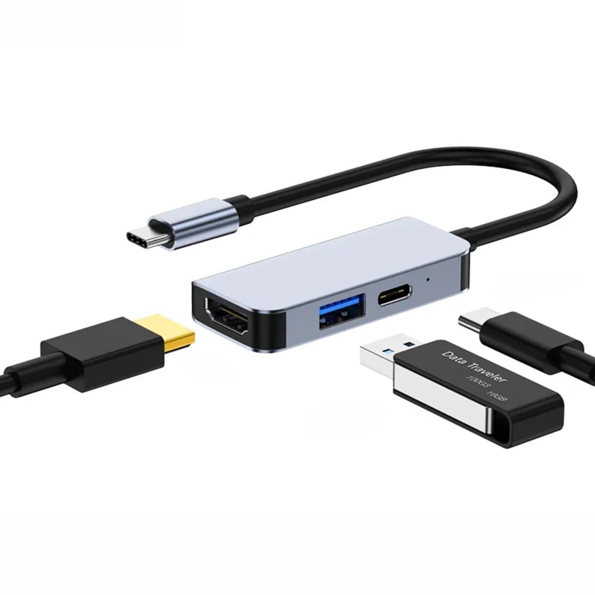 DynaBright USB-C naar HDMI - 3 in 1 Hub - 4K@60Hz HDMI - USB-C Snelladen - USB Hub 3.0 (10gbps) - PD87W - USB-C Opladen