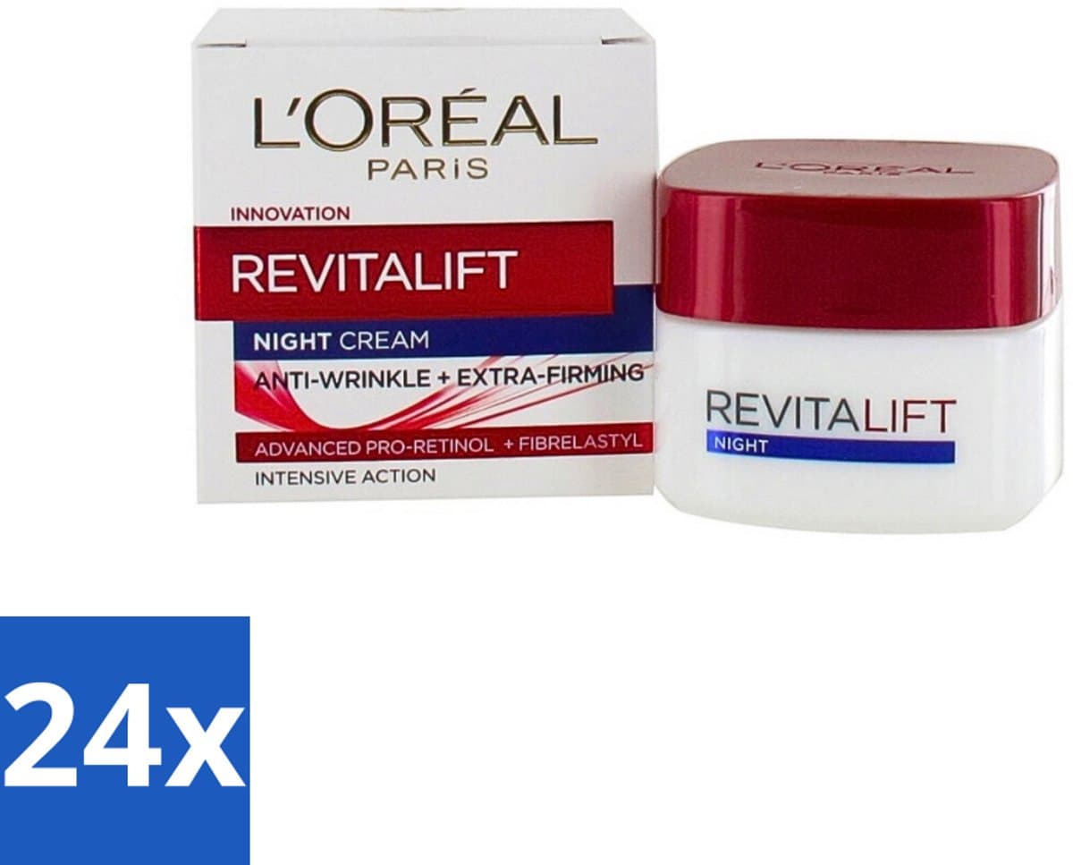 L'Oréal Revitalift - Nachtcrème - Anti-Rimpel - Hydraterend en Verstevigend - 50 ml - Voordeelverpakking - 24 stuks