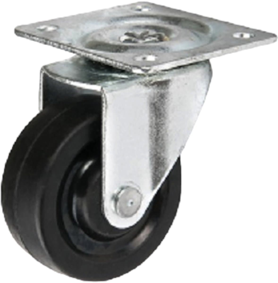 DOMINO WIEL 50mm - Vaste meubelwieltjes - Belasting 30kg - Polyamide zonder rem - Transportwiel - Bevestigingsplaat