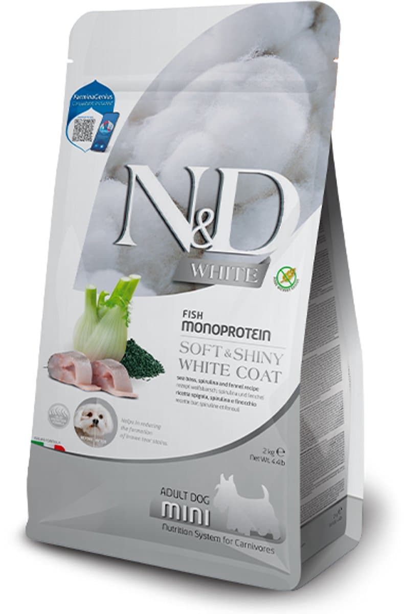 Farmina N&D Spirulina Adult Mini - Hondenfvoer - Zeebaars, Spirulina & Venkel - Voor Witte Honden - 2 kg
