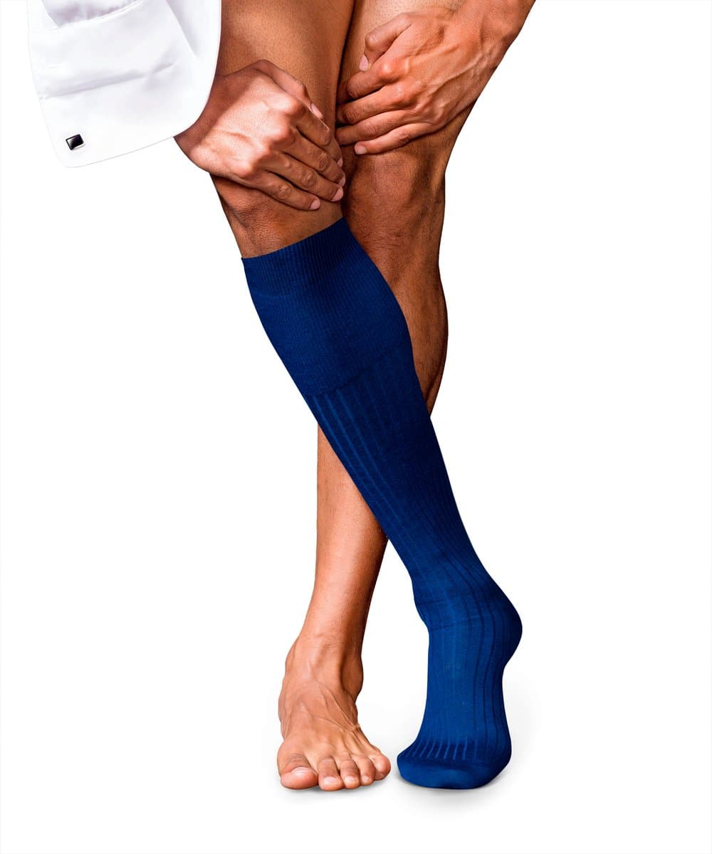FALKE No. 7 Finest Merino hoge kwaliteit fijn wol kniekousen heren blauw - maat 39-40