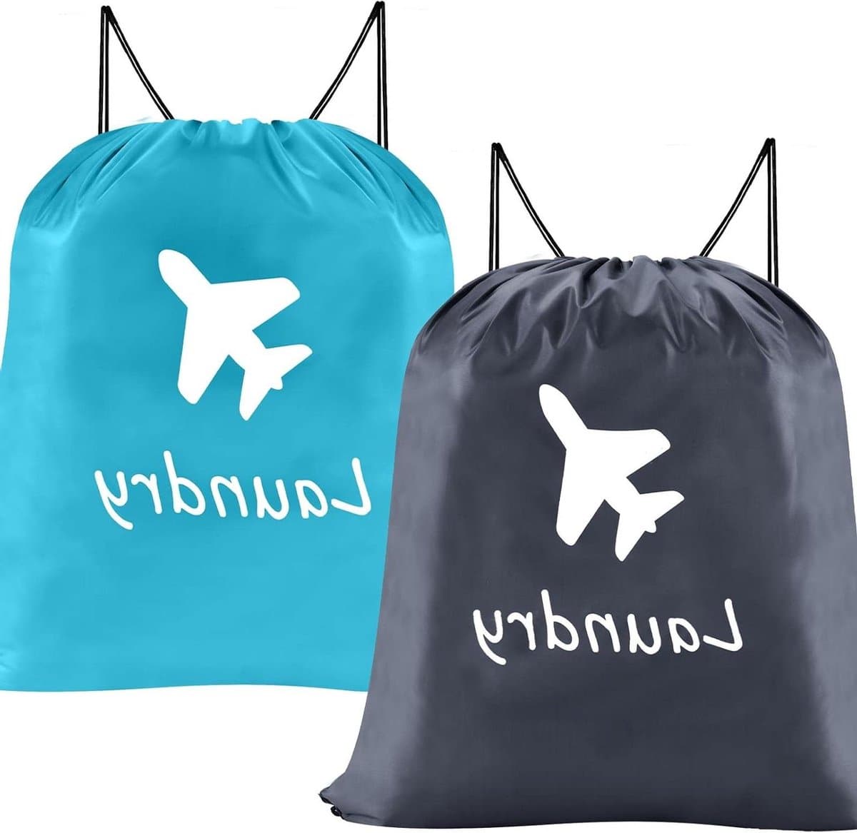 Orivio - Opvouwbare waszakken met trekkoord en schouderriem - Set van 2 - Reiswaszakken voor vuile kleding - Wasbare Travel Organizer - Blauw - 61 x 61 cm