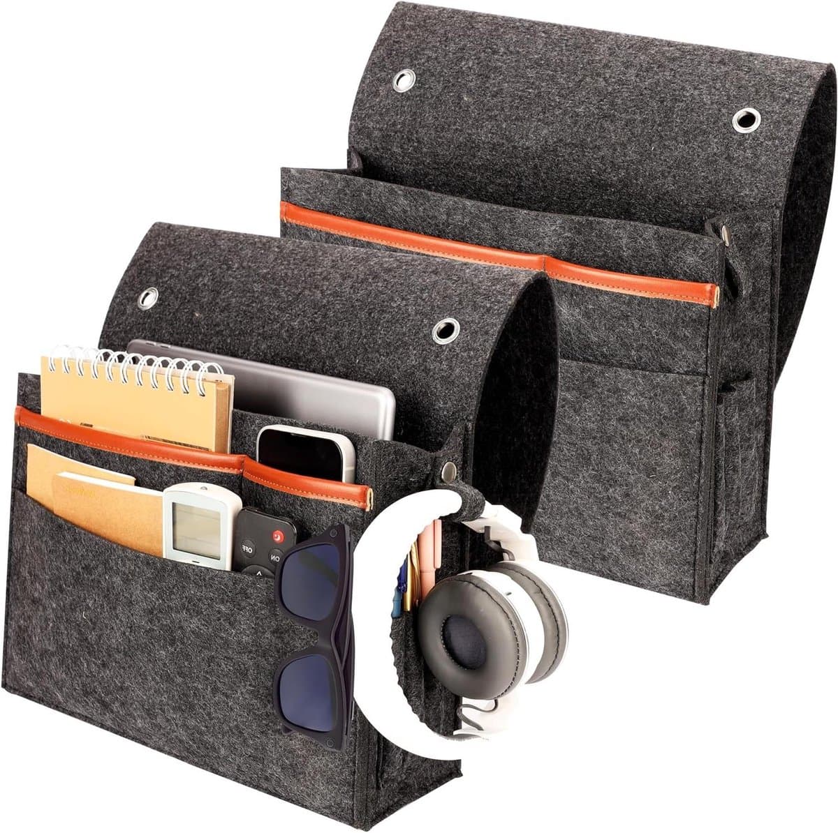 Orivio - Opbergtas Voor Bed met 4 Zakken - Hangende Bedorganizer voor Bed Rails, Stapelbed/Ziekenhuisbedden, Bank of Studentenkamer - Opbergplaats voor Afstandsbediening, Telefoon, Bril, Tijdschriften & Boeken - Set van 2.