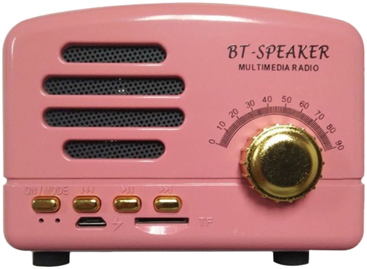 JeiibrZui Retro Bluetooth Speaker - Vintage Bluetooth Speaker - 3W Vermogen 1200 mAh Batterij 5-8 Uur Speelduur - 1 Stuk - Roze