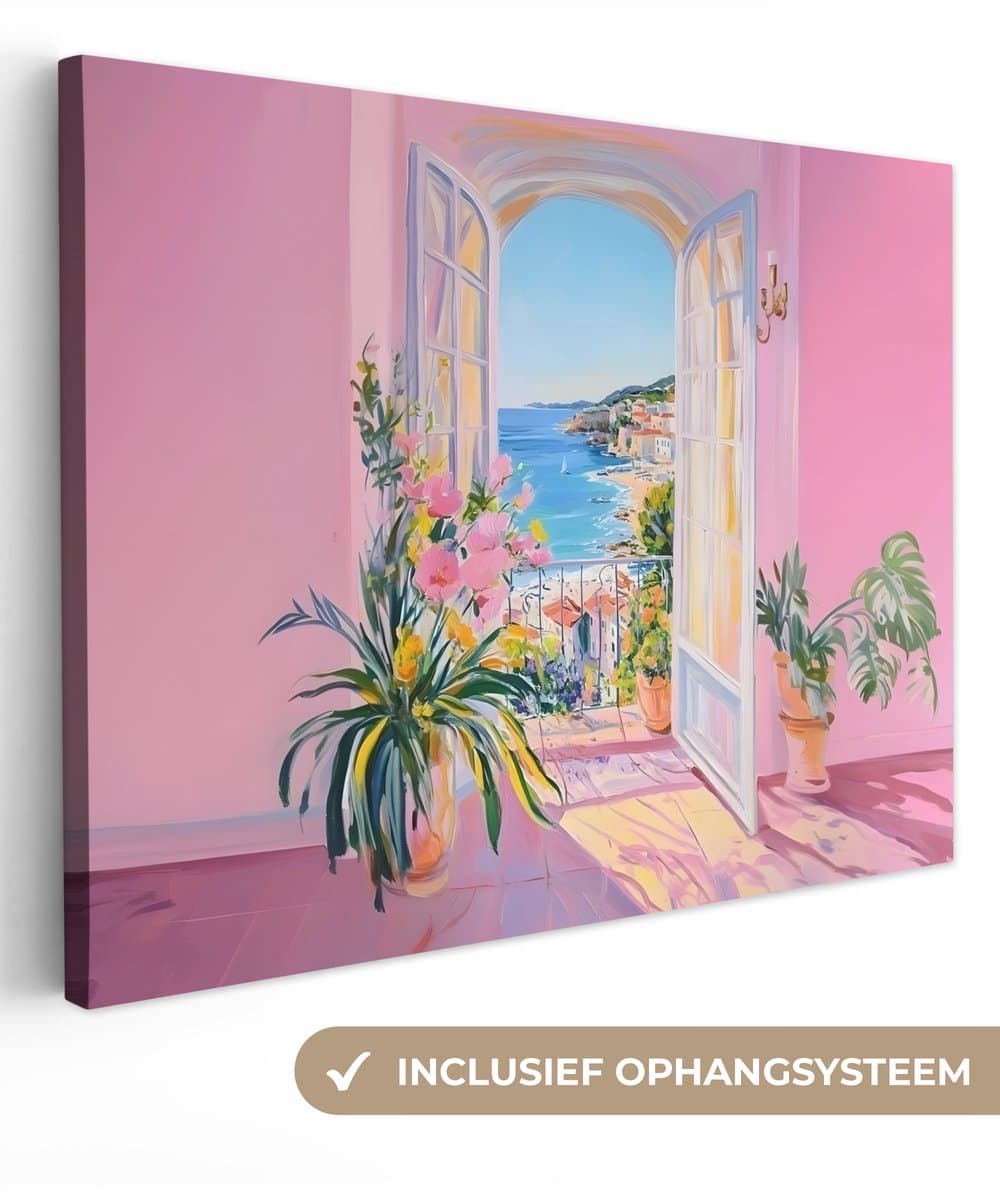 Canvas schilderij 120x90 cm - Exclusieve wanddecoratie Roze - Buiten - Verf - Muurdecoratie woonkamer - Slaapkamer decoratie - Kamer accessoires - Schilderijen op canvas