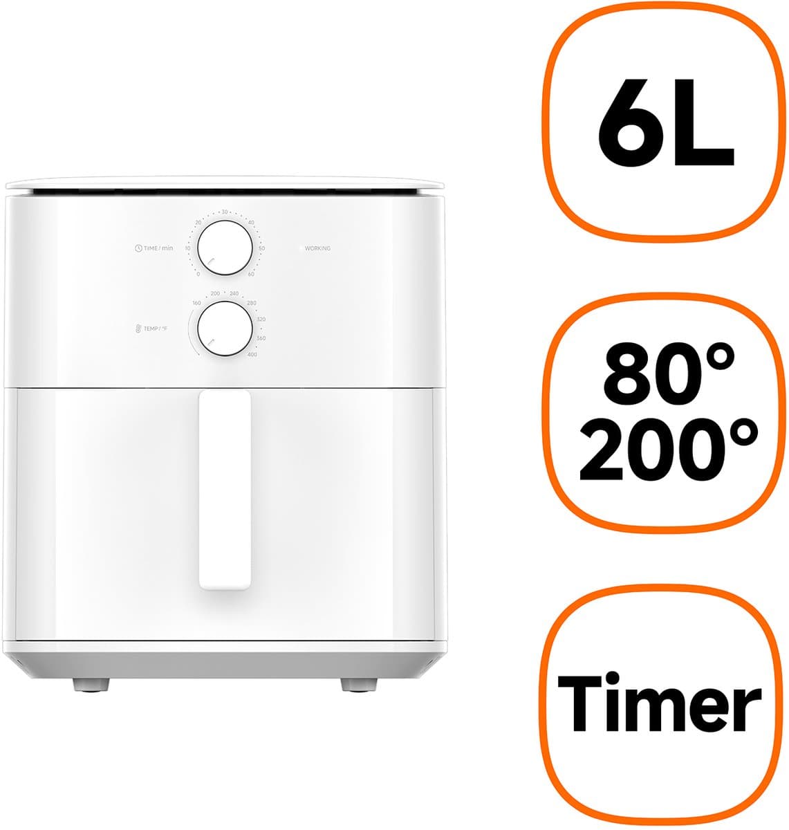Xiaomi MAF13 Enkel 6 l Vrijstaand 1550 W Heteluchtfriteuse Wit