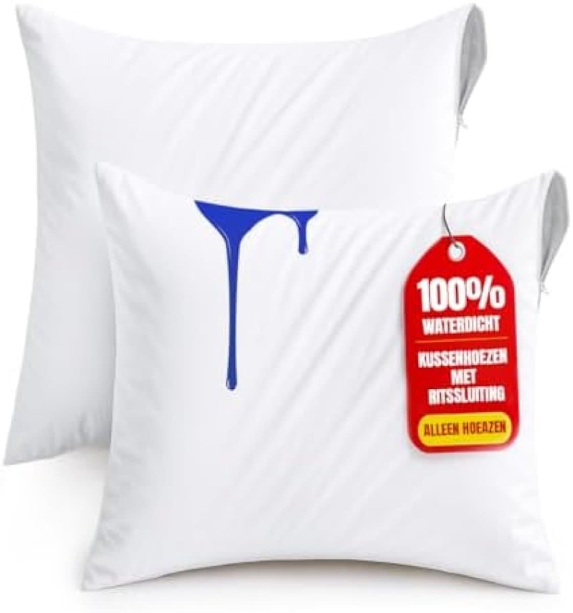 PromoHome Waterdichte Kussenbeschermers 60x60 cm Set van 2 - 100% Waterdichte Kussenslopen met Rits - Ademende Polyester Jersey Stof - Machinewasbaar