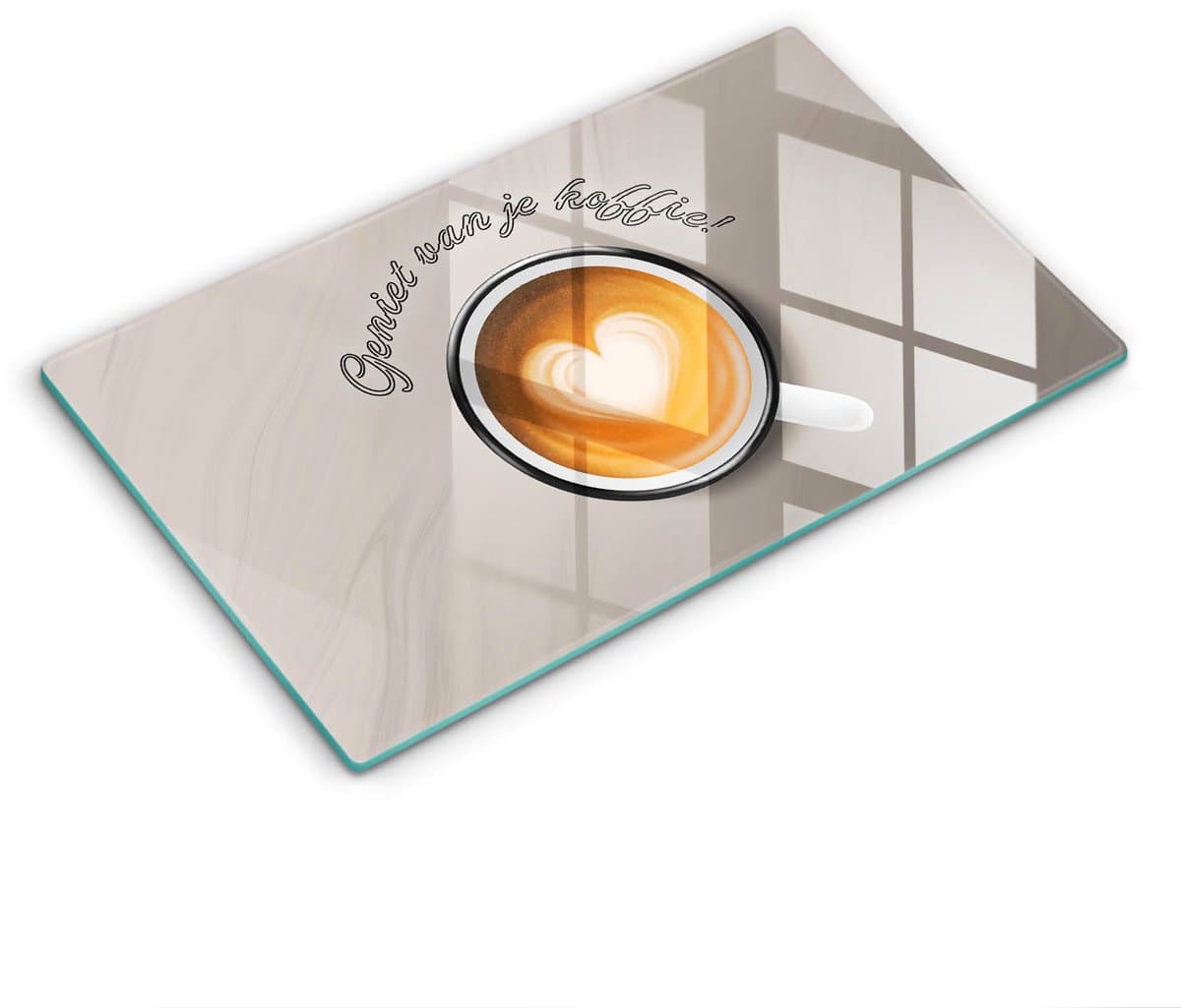Wallfluent Glazen Snijplanken - Lekker kopje koffie! Snijplanken Glas - 30 cm x 52 cm - Bruin Snijplanken van Glas - Glazen Serveerplank - Glazen Snijplank Voor Keuken - Antislip Glazen Snijplank