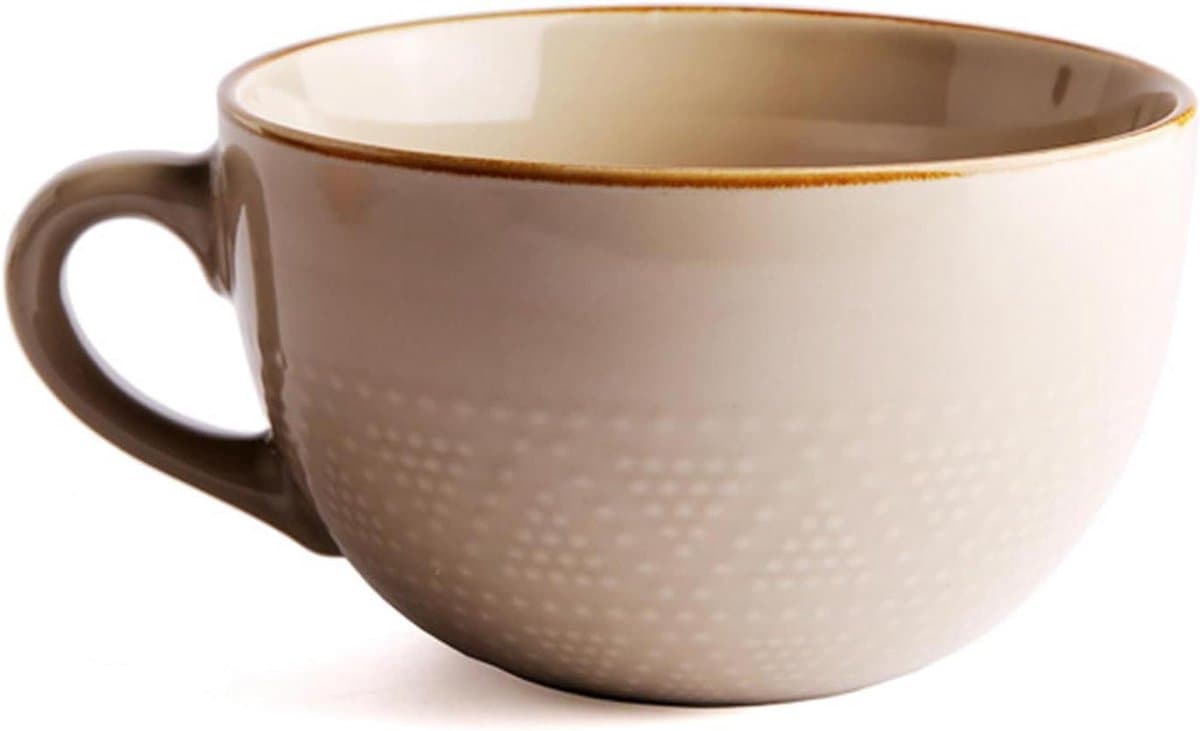 Provento - Keramische ontbijtkommen met handvat, 700 ml - koffiemok, soepbeker, saladekom - kaki.