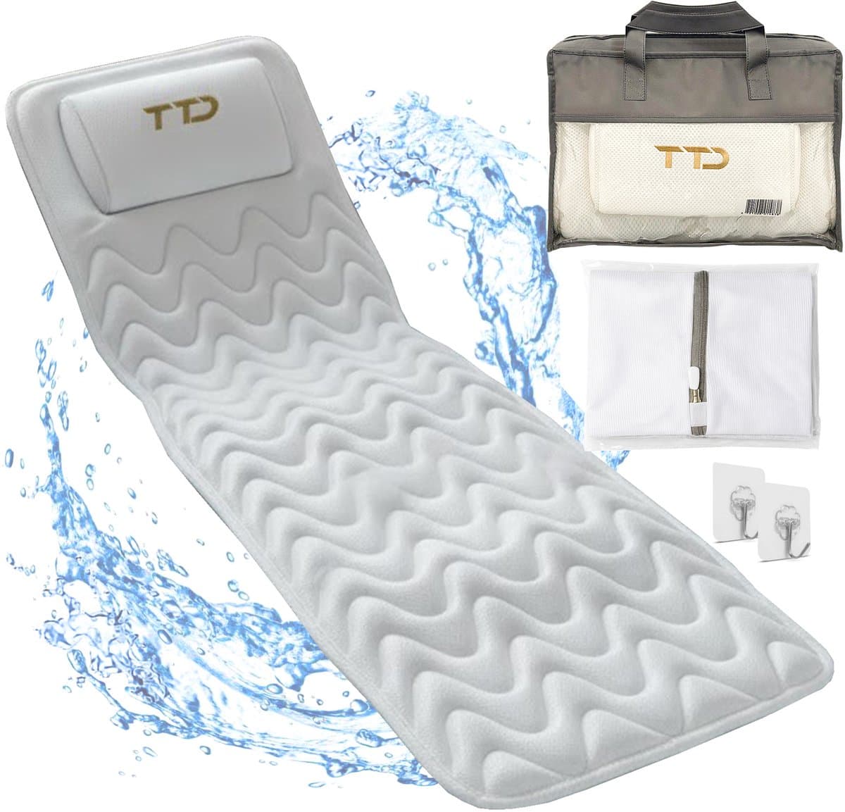 TTD® Luxe Badkussen - Ergonomisch Nekkussen met Hoofdsteun voor in Bad - 6 Sterke Zuignappen voor Fixatie - 5D Air Mesh Stof - Wasbaar in Wasmachine - Inclusief Waszak en Reistas
