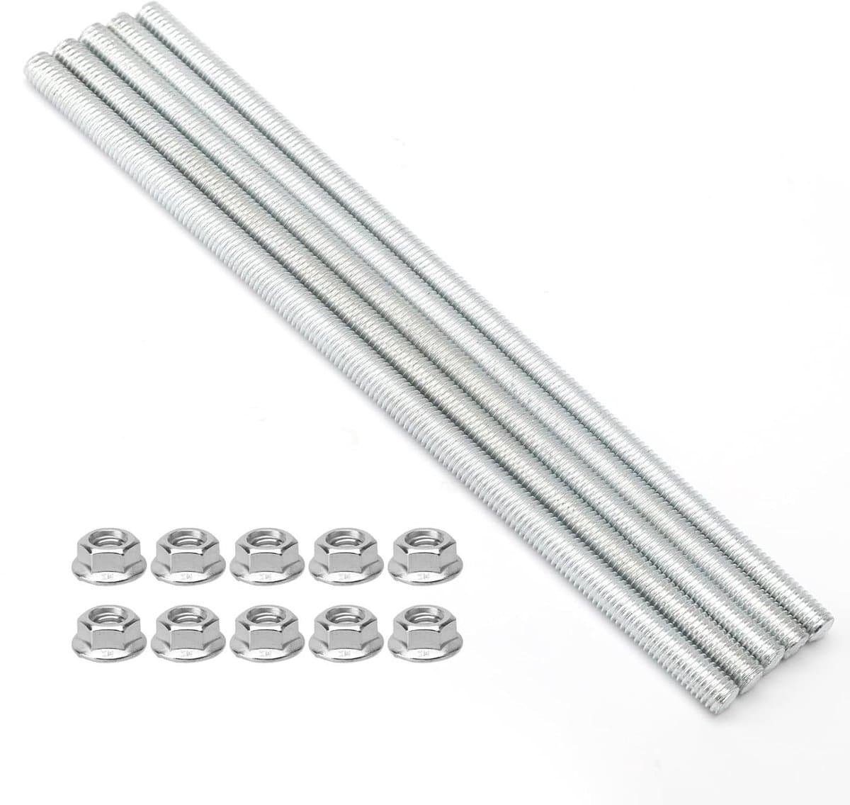 EGoods - Schroefdraadstangen M8 200 mm Roestvrij Staal met Flensmoeren - Set van 5 - Voor Werkplaats, Meubels en Industriële Productie
