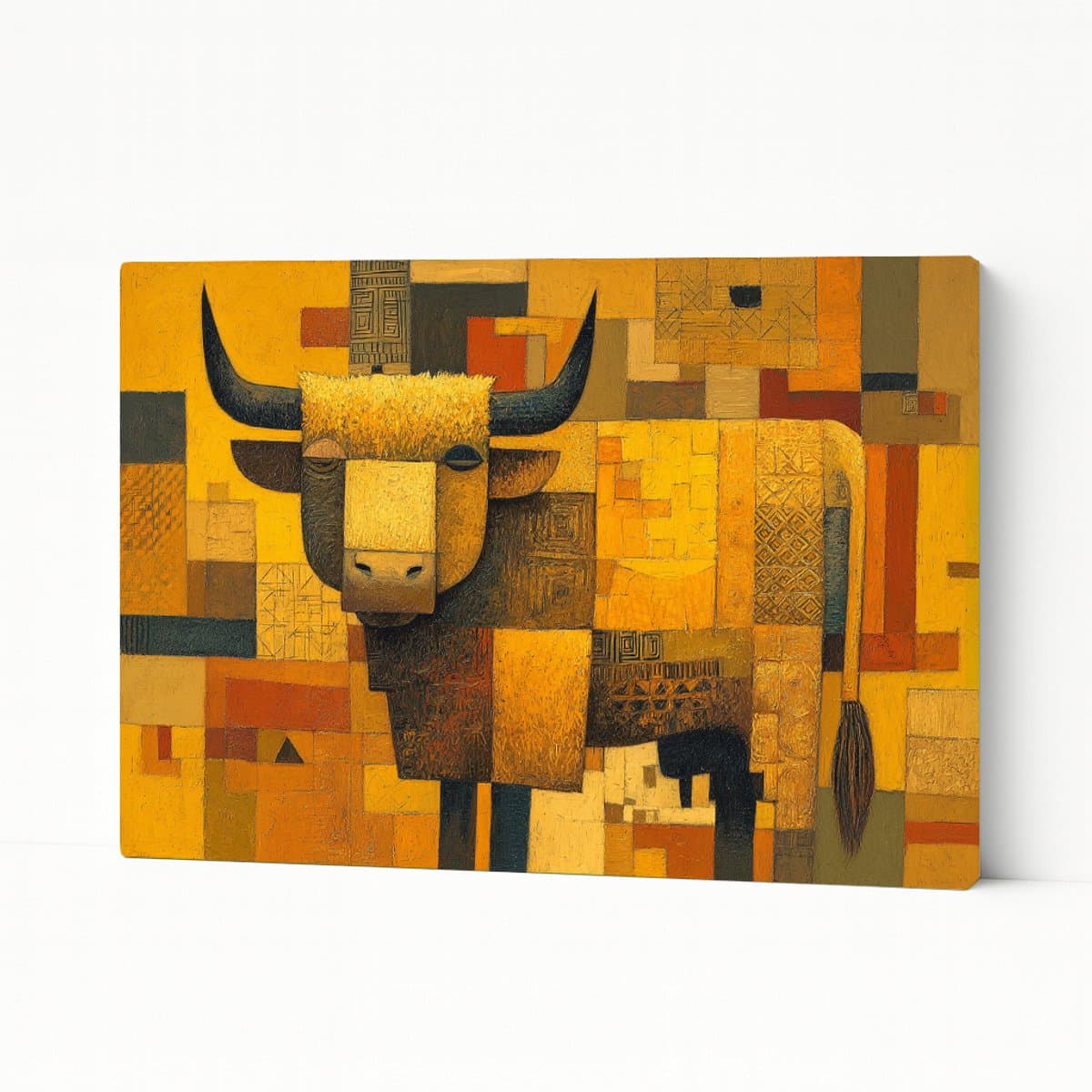 Geometrische stier - Interieurdecoratie - Canvas schilderij - 90x60 cm