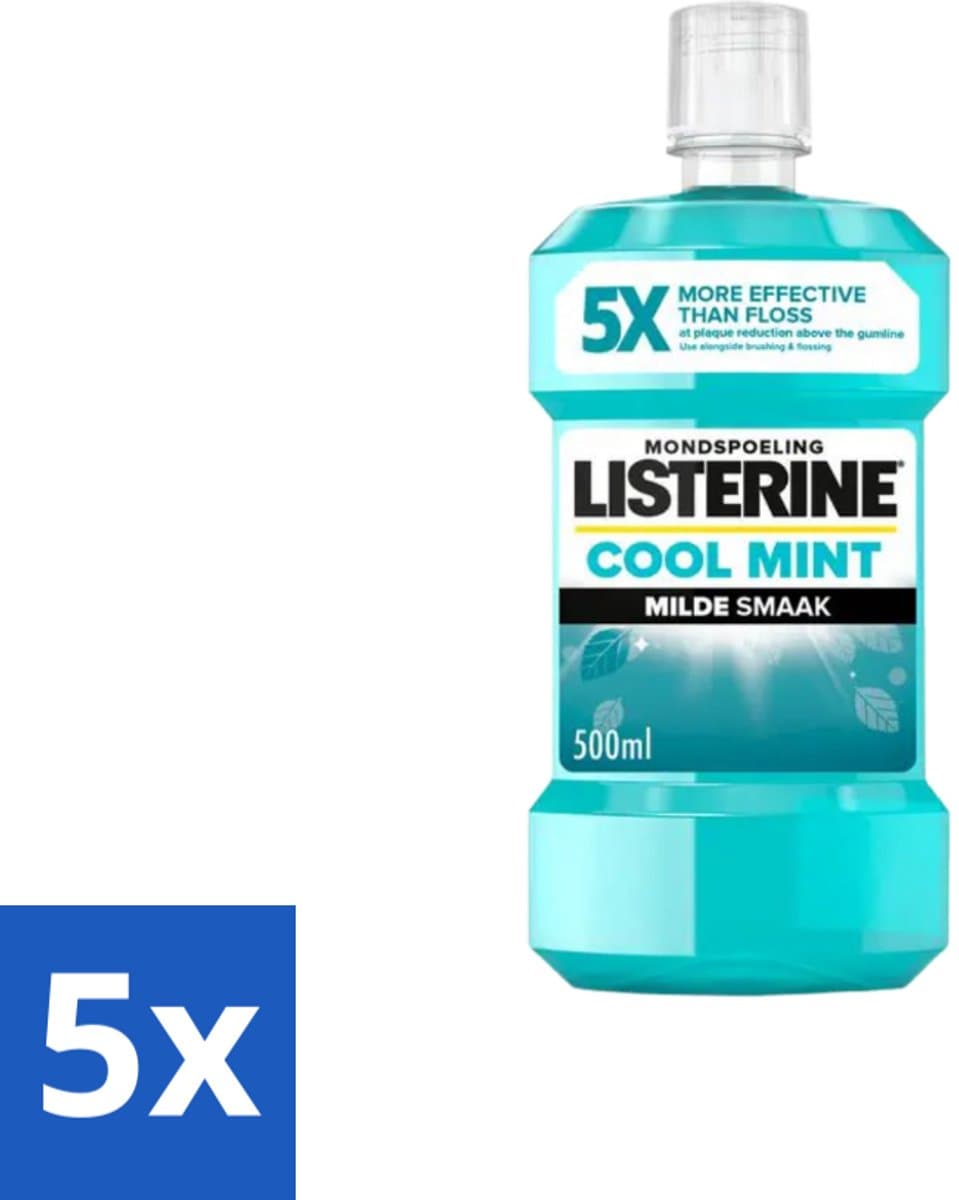 Listerine – Mondwater – Cool Mint – Milde smaak zonder alcohol – 500 ml - Bulkverpakking - 5 stuks