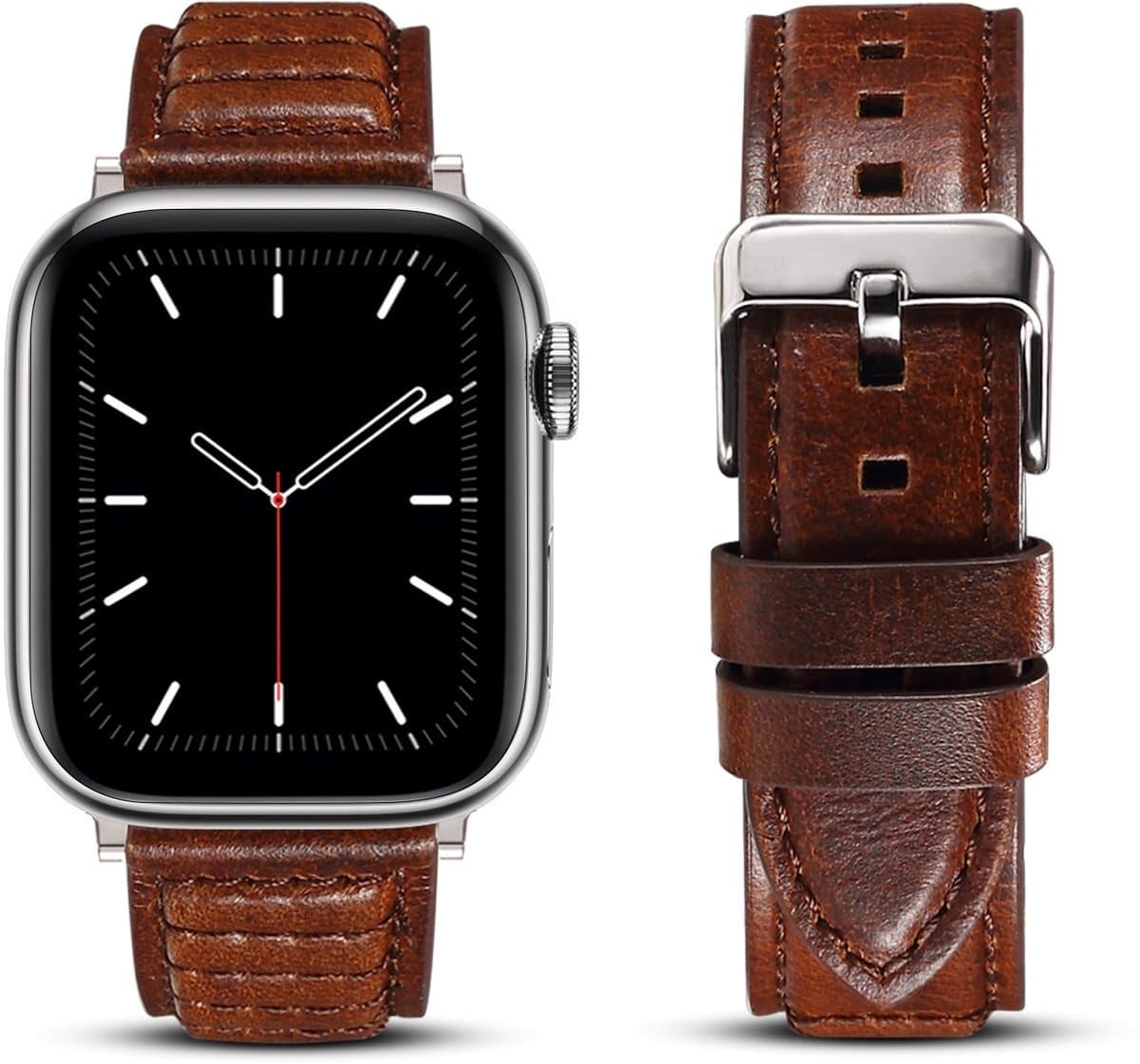By Qubix - Oil Wax Leren band - Bruin - Geschikt voor Apple Watch 44mm / 45mm / 46mm / 49mm (Ultra 1,2 en 3)