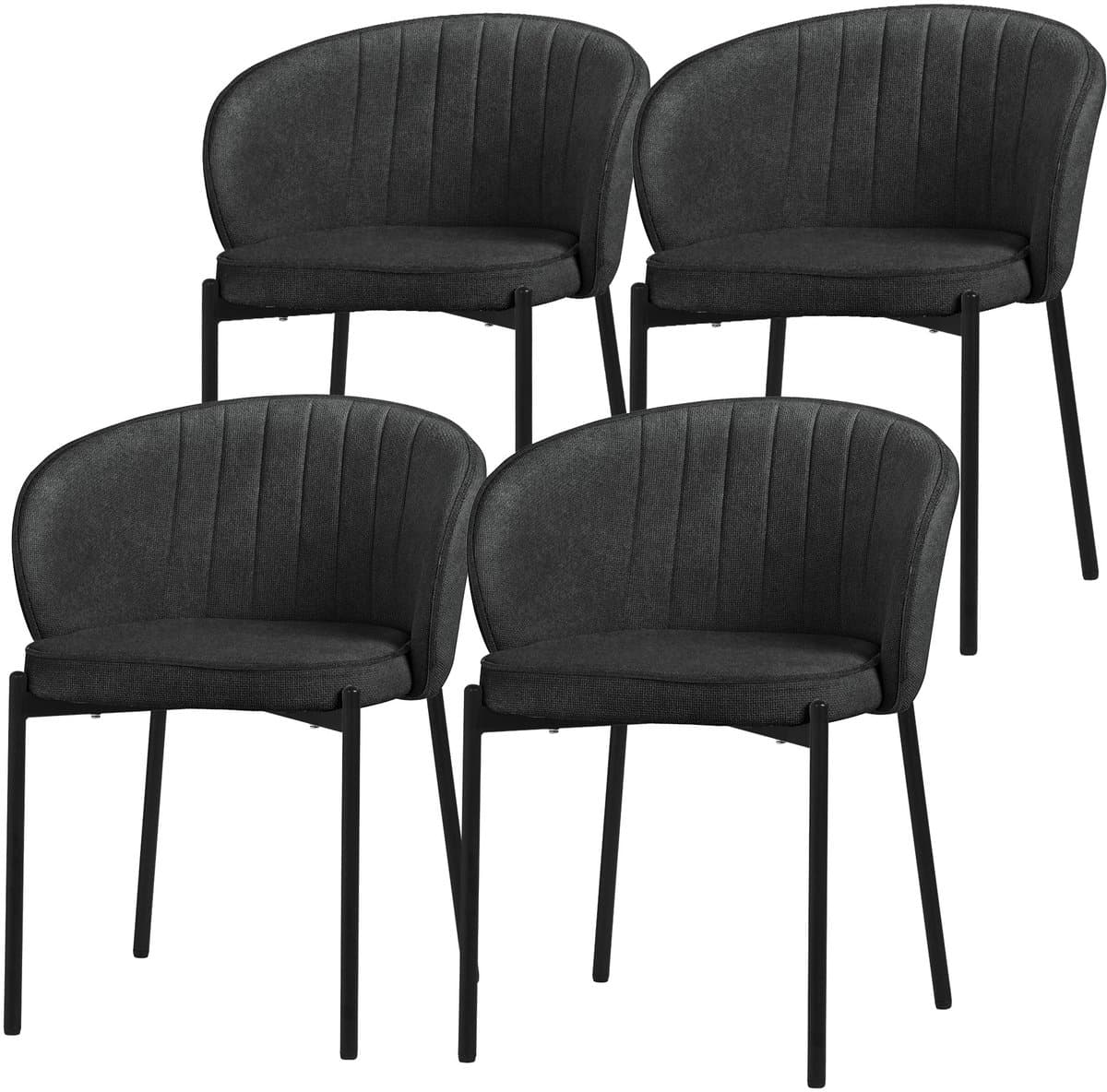 Set van 4 eetkamerstoelen met rugleuning & armleuning antraciet met metalen poten tot 120 kg ML-Design