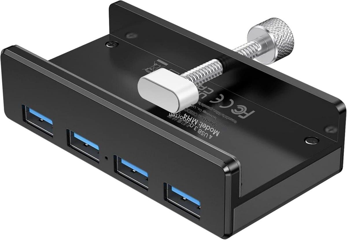 USB-cliphub - 4-poorts USB 3.0-hub - 5 Gbps ultrasnelle verbinding - Mini aluminium datacenterhub - Geschikt voor monitoren en desktops - Voedingsconnector niet inbegrepen - Type A naar Type A - Zwart