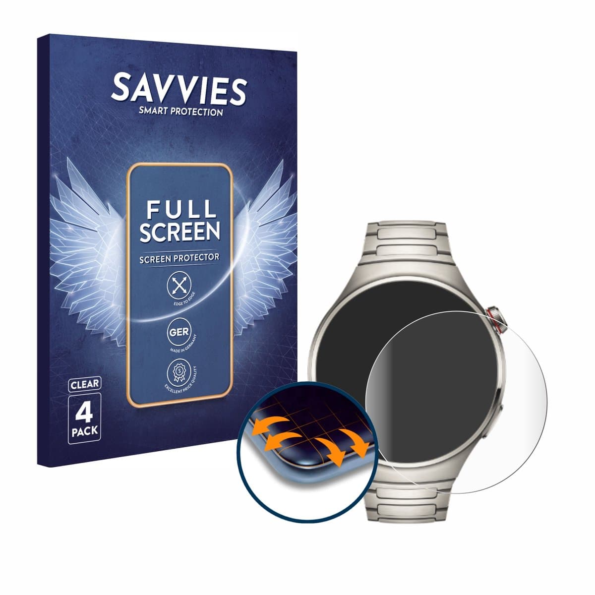 Savvies - Screenprotector voor Huawei Watch 4 Pro - Folie Beschermfolie transparant volledig dekking 4 Stuks
