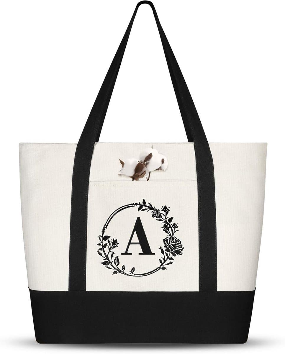 Personaliseerbare Canvas Draagtas met Ritssluiting - Gepersonaliseerde Katoenen Totebag voor Dames