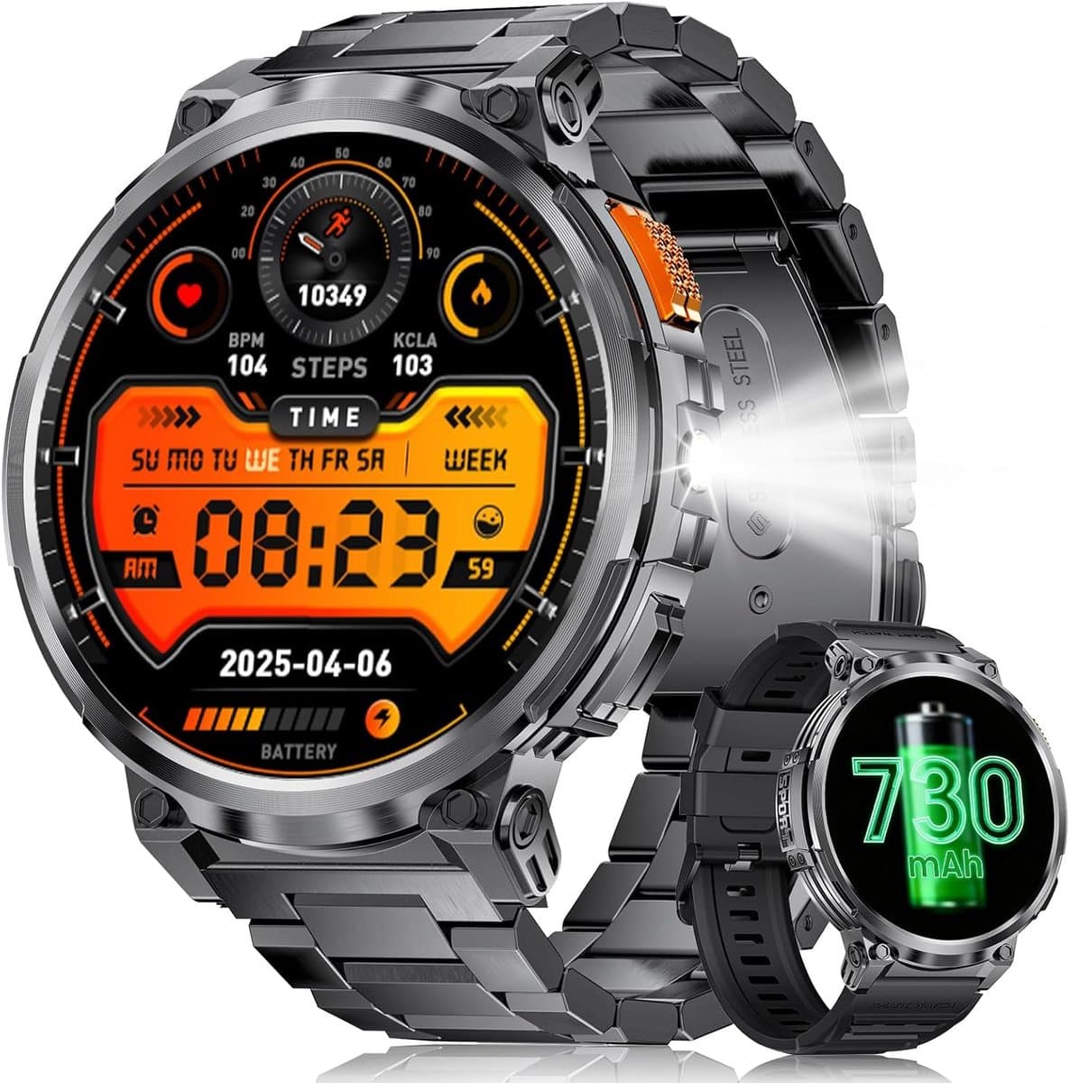 Slimme Horloge - Activiteit Tracker - Gezondheid Monitoren - 1.85 Inch Scherm - 5 ATM Waterdicht - Roestvrij Staal