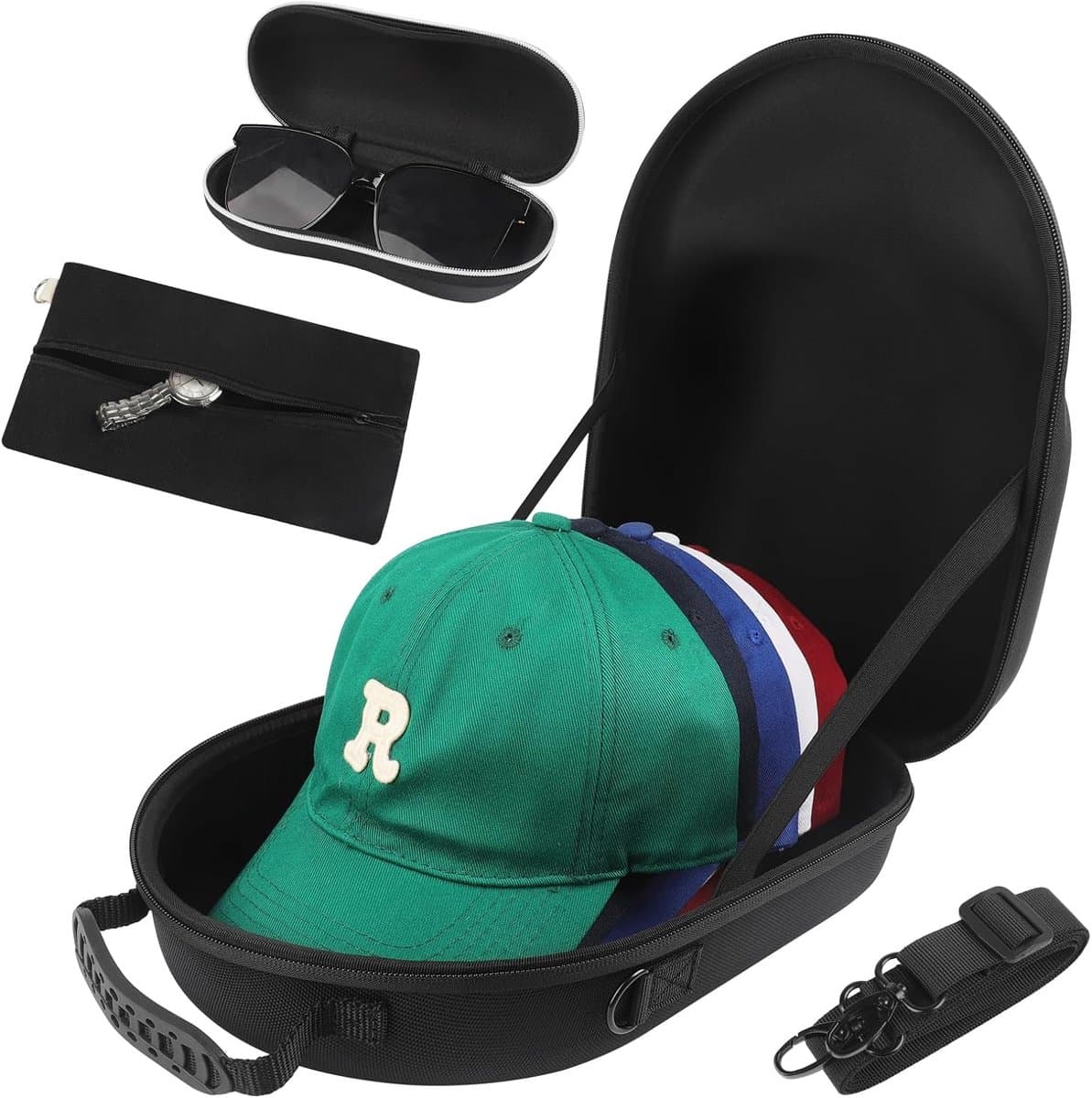 Petten Opbergtas - Reis Hoedenhouder - Bescherming Onderweg - Inclusief Accessoire Boxen - 6 Petten Capaciteit - Zwart