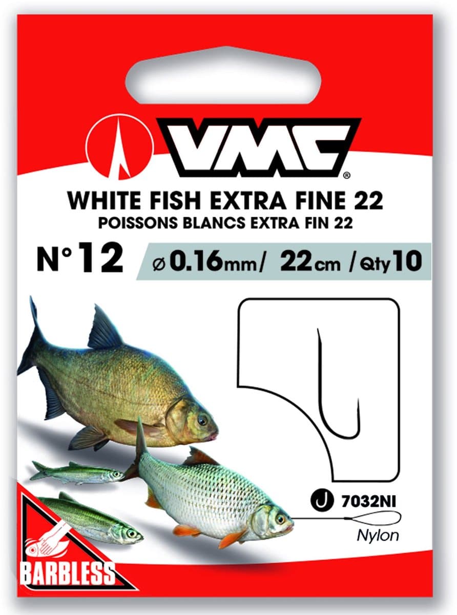 VMC Witvis Extra Fijn Barbless Gemonteerde Onderlijnen 22cm H14 0.14mm 22cm