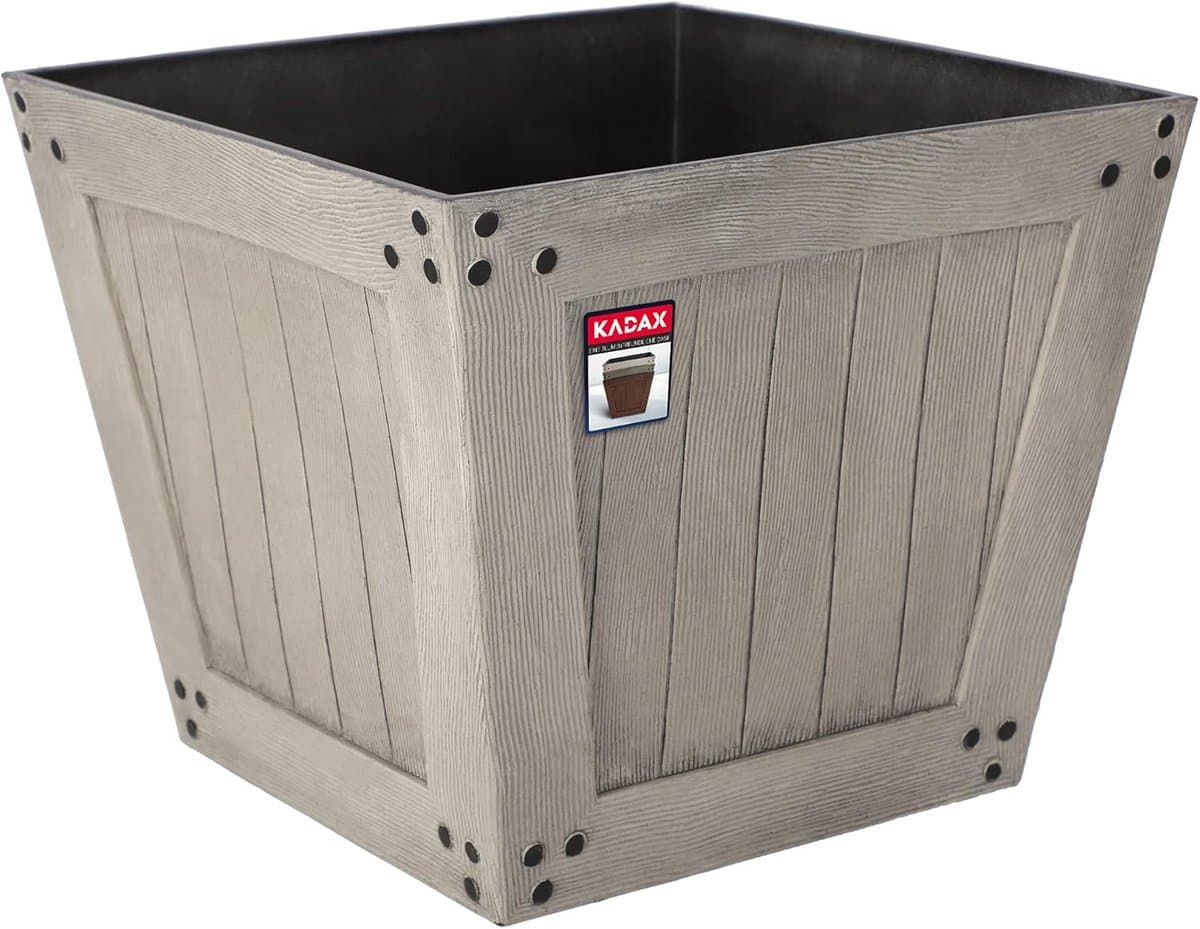 Grijze Kunststof Bloempot met Hout-look voor Balkon en Terras
