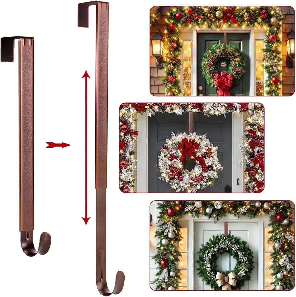 Krans hanger - Deur decoratie - Seizoensgebonden versiering - Verstelbaar en stevig - 15 tot 25 inch - Brons